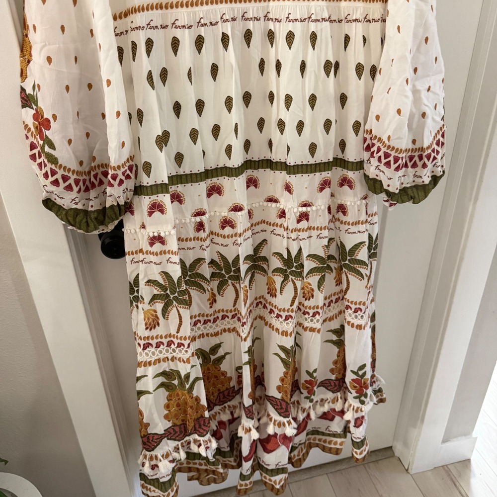 Farm Rio Off-White Made In Brazil Embroidered Maxi Dress Beaded Tropical NWT L - Picture 8 of 11